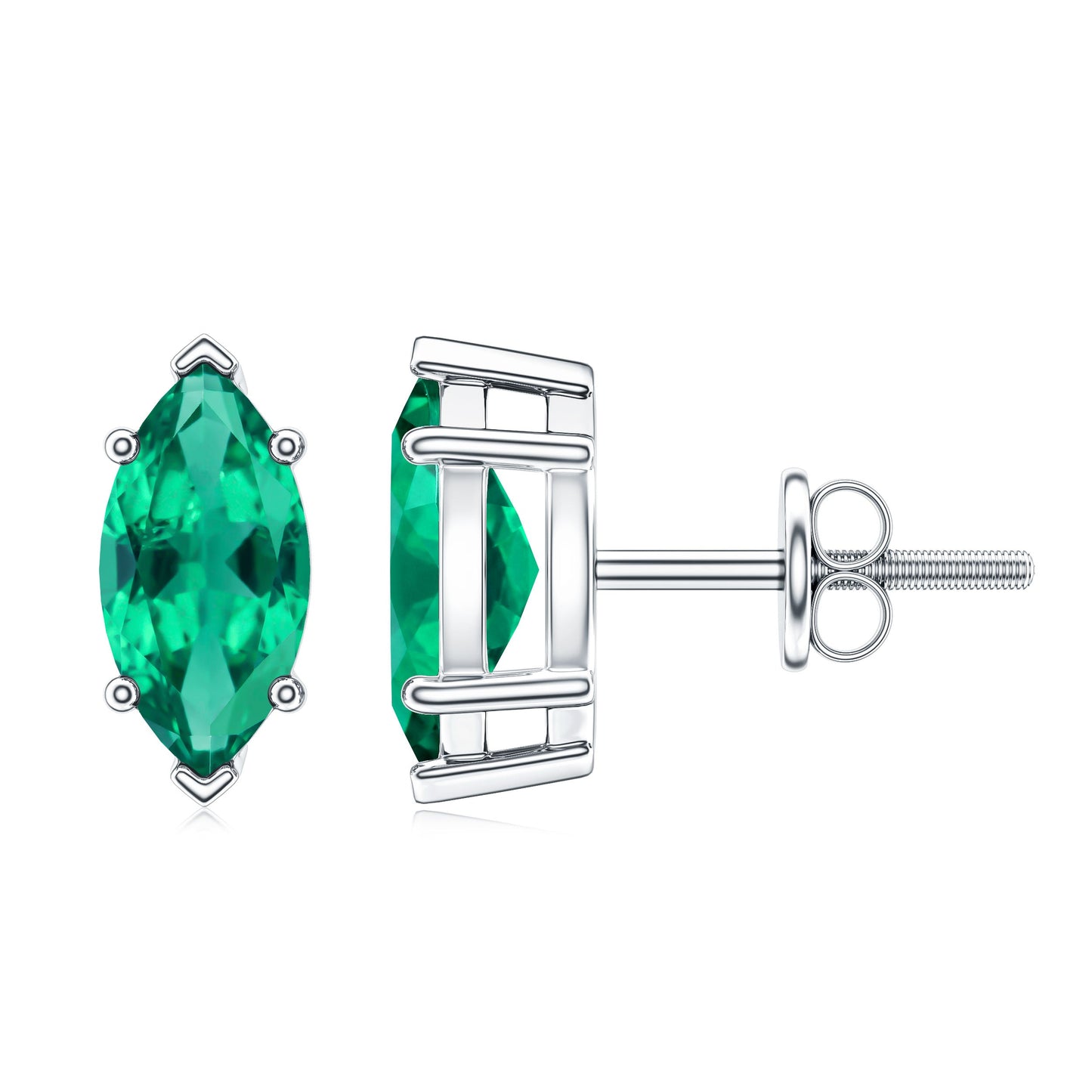 Marquise Cut 1.2 Carat Lab Created Emerald Solitaire Stud Earrings