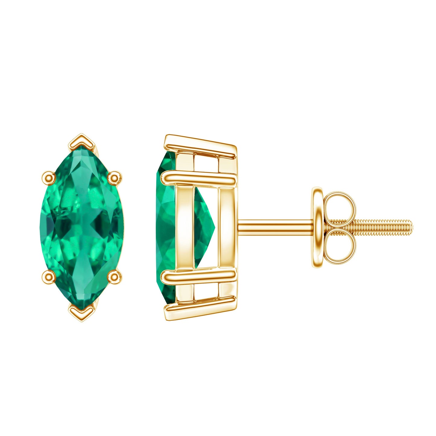 Marquise Cut 1.2 Carat Lab Created Emerald Solitaire Stud Earrings