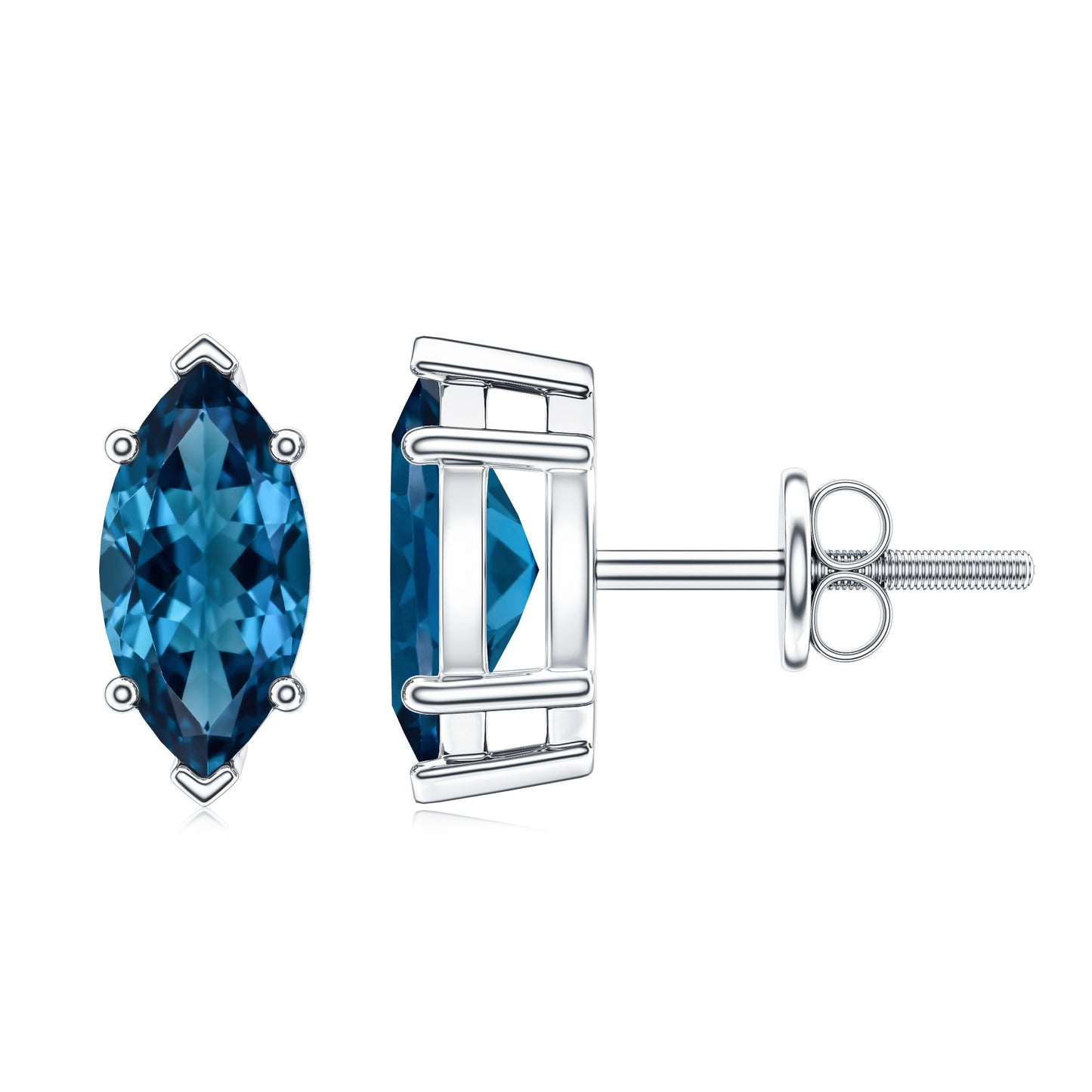 Marquise London Blue Topaz Solitaire Studs in Basket Setting