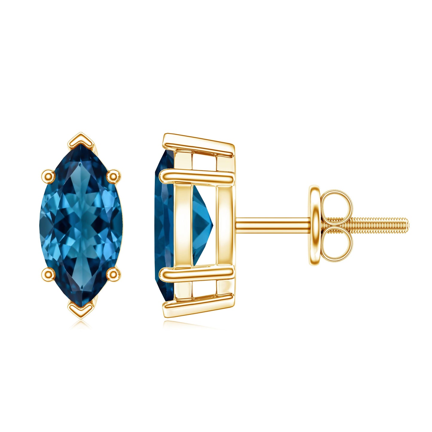 Marquise London Blue Topaz Solitaire Studs in Basket Setting