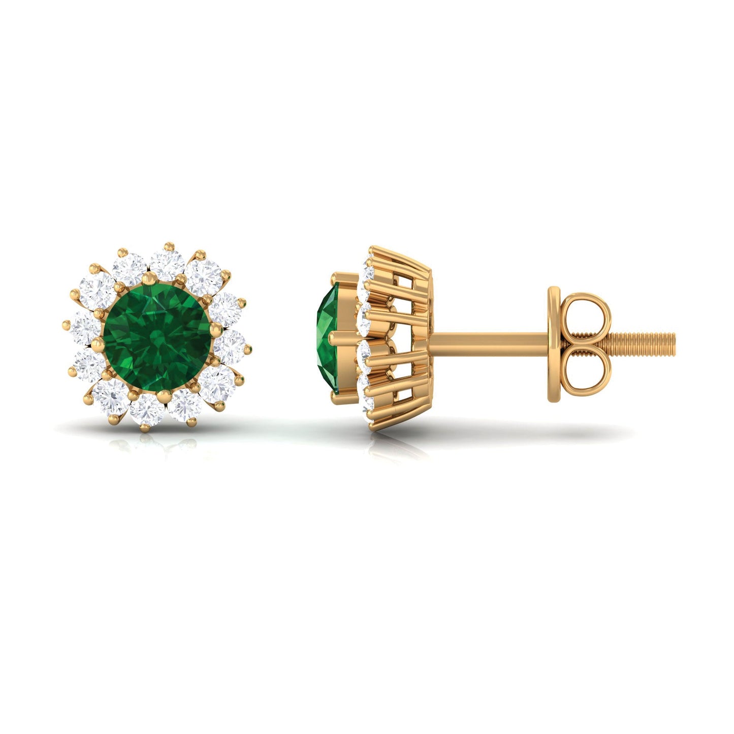 0.5 Carat Certified Created Emerald and Diamond Halo Stud Earrings