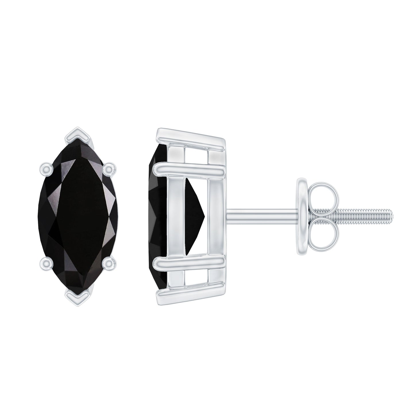 Genuine Black Onyx Marquise Stud Earrings with Certificate