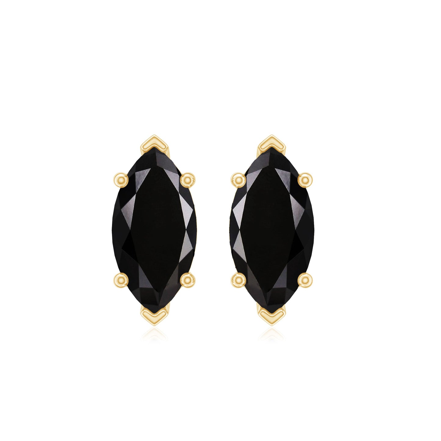 Genuine Black Onyx Marquise Stud Earrings with Certificate