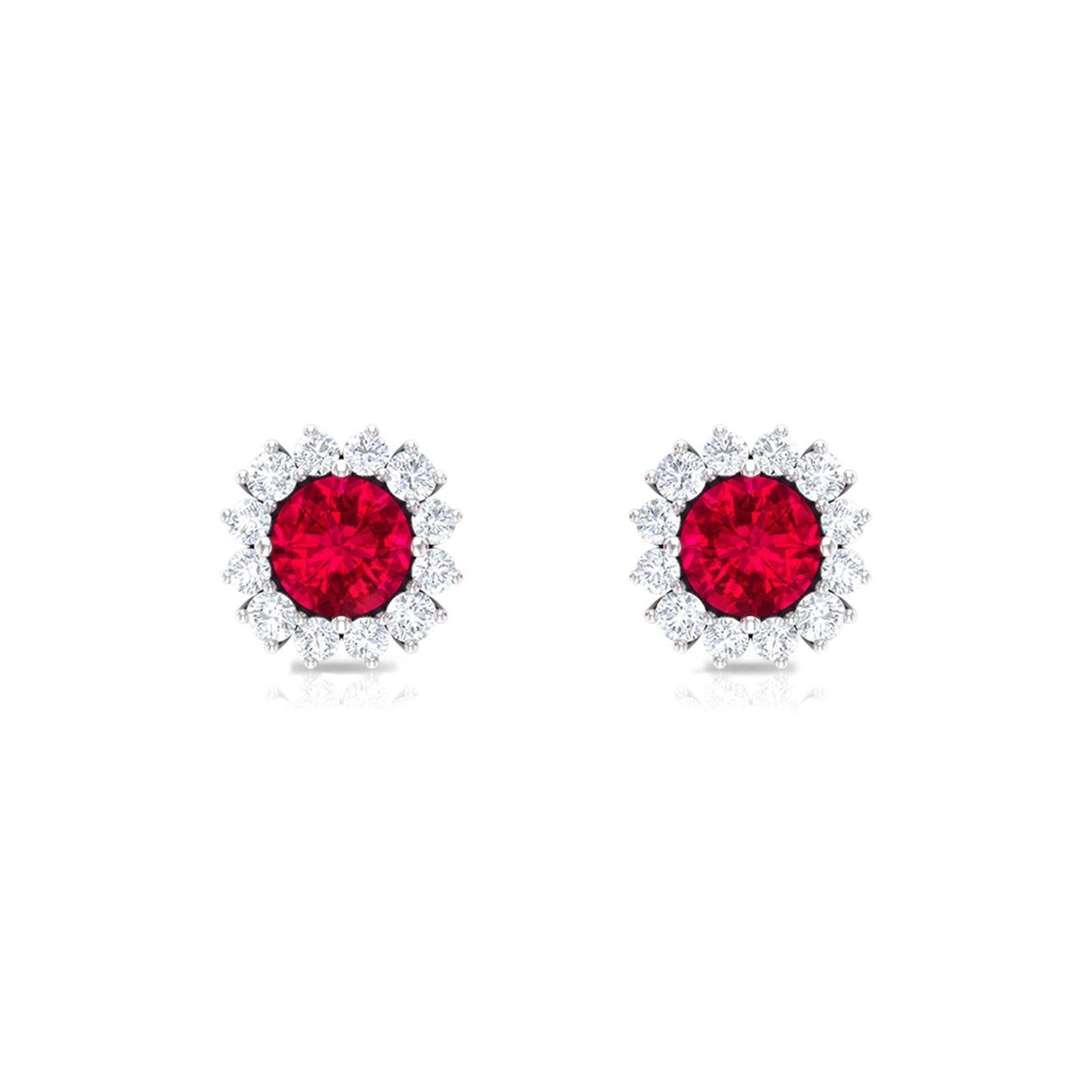 0.6 Carat Lab Created Ruby Classic Stud Earrings with Diamond Halo