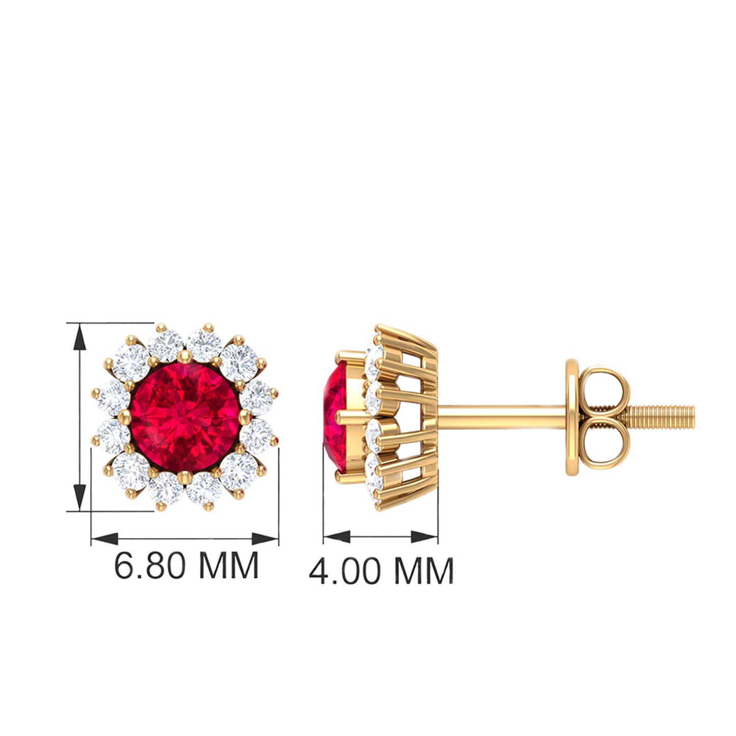 0.6 Carat Lab Created Ruby Classic Stud Earrings with Diamond Halo