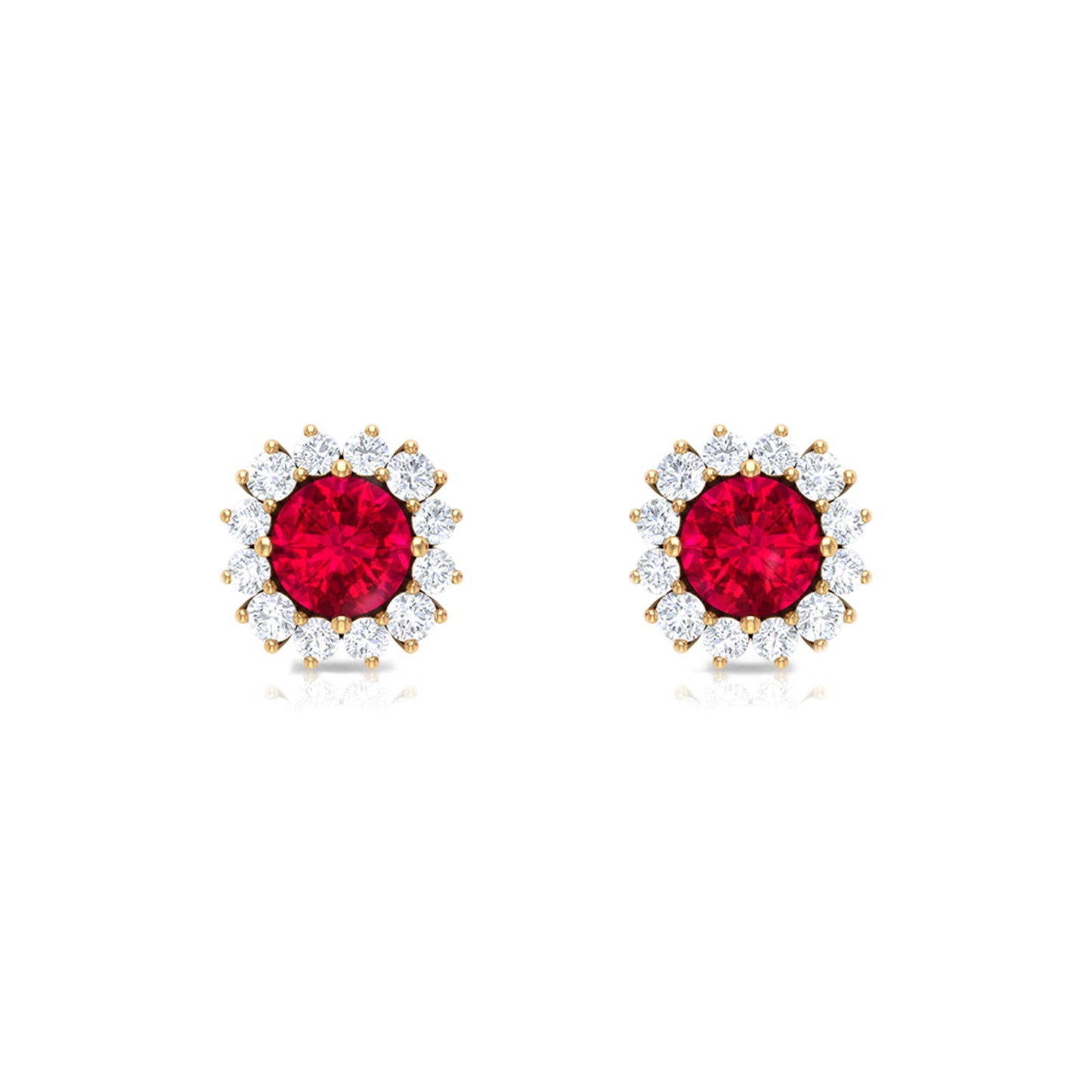 0.6 Carat Lab Created Ruby Classic Stud Earrings with Diamond Halo