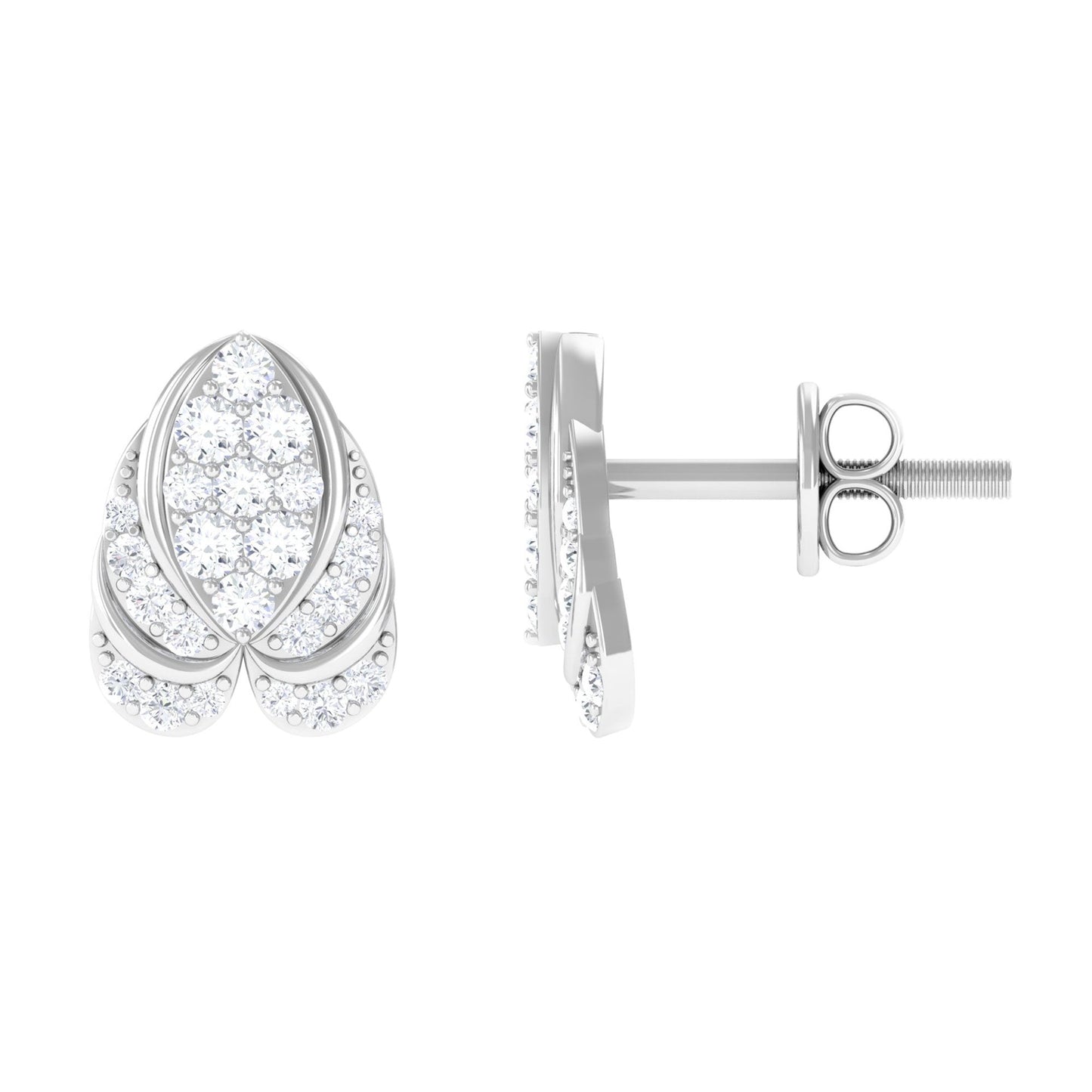 Genuine Diamond Lotus Leaf Earrings with Screw Back