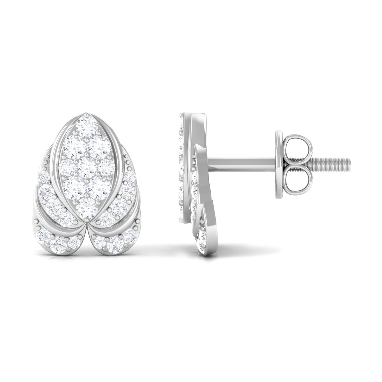 Genuine Diamond Lotus Leaf Earrings with Screw Back