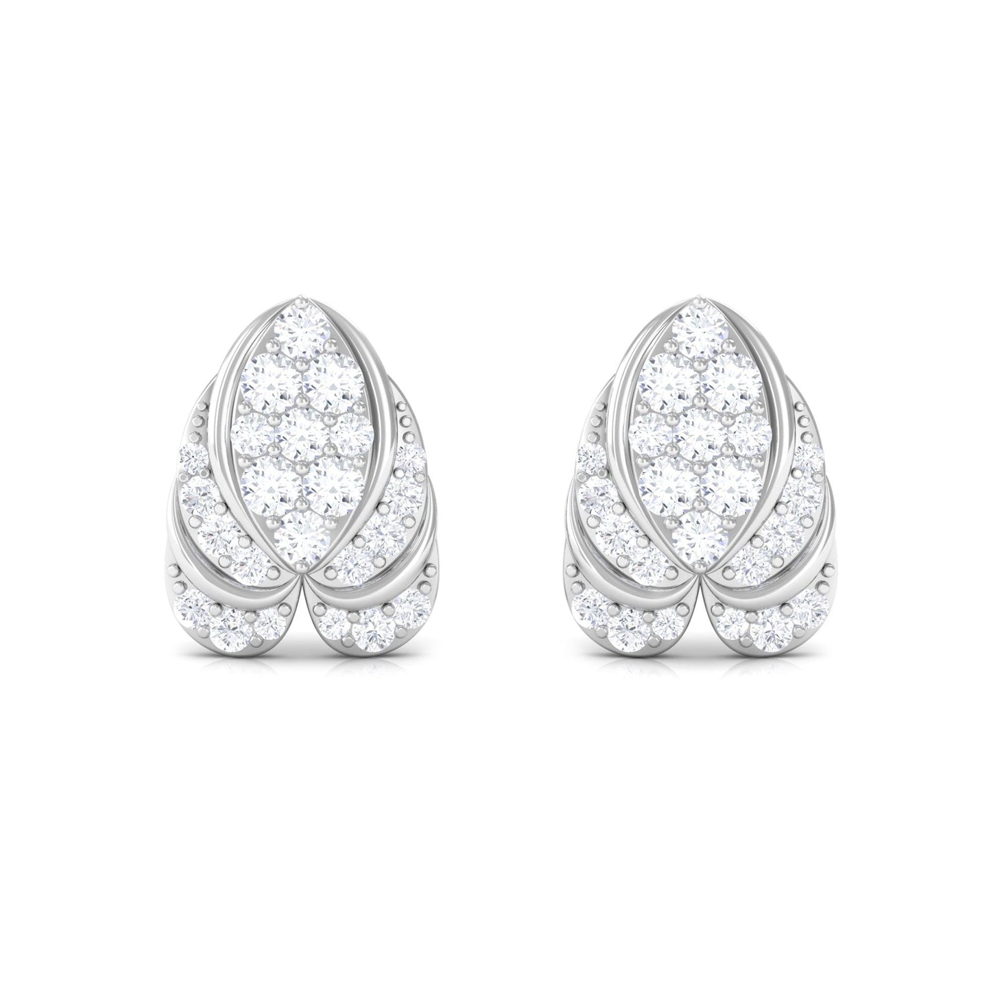 Genuine Diamond Lotus Leaf Earrings with Screw Back