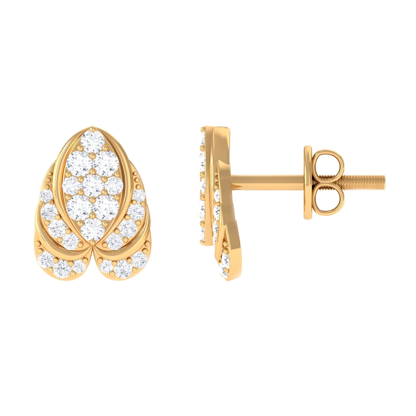 Genuine Diamond Lotus Leaf Earrings with Screw Back