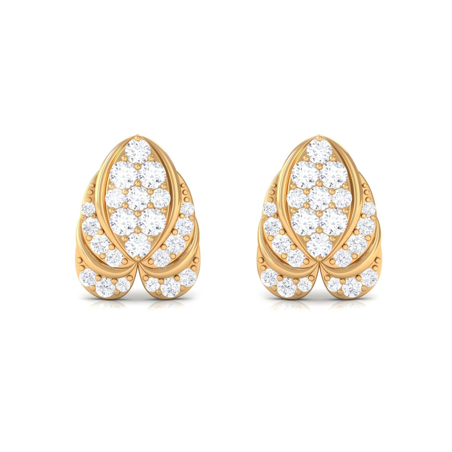 Genuine Diamond Lotus Leaf Earrings with Screw Back
