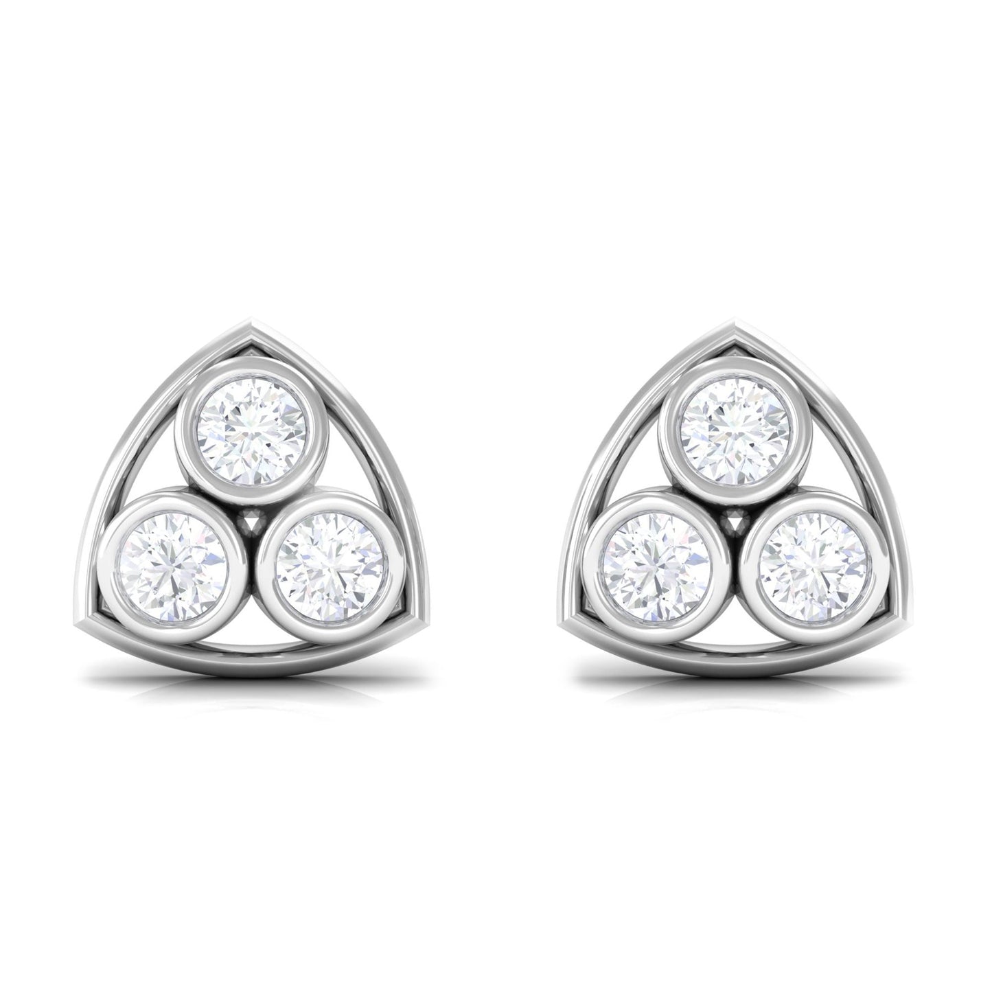 Bezel Set Round Diamond Three Stone Stud Earrings