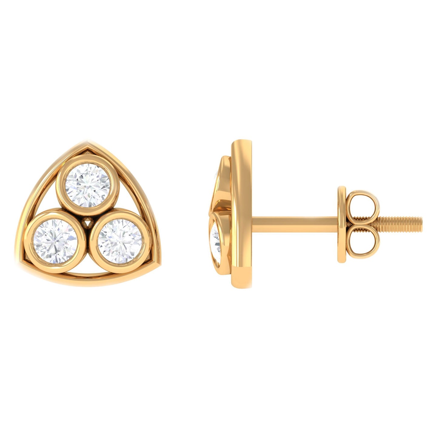 Bezel Set Round Diamond Three Stone Stud Earrings