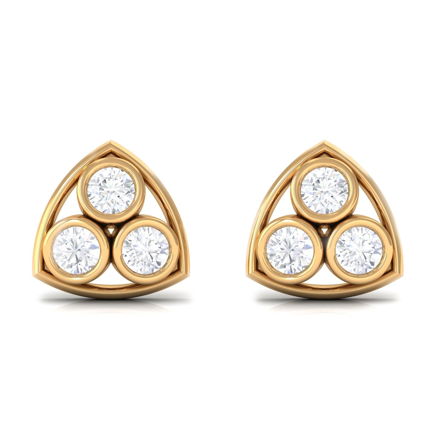 Bezel Set Round Diamond Three Stone Stud Earrings