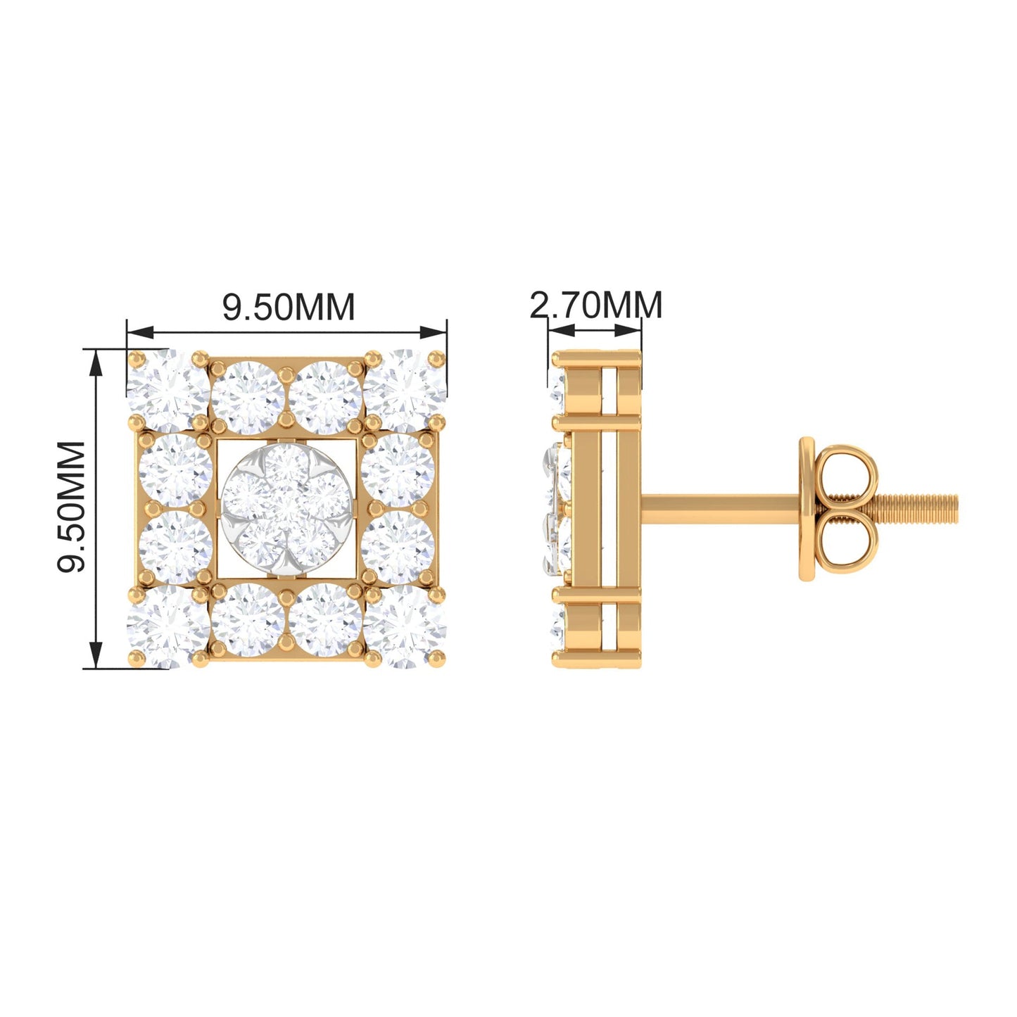 Certified Moissanite Square Stud Earrings