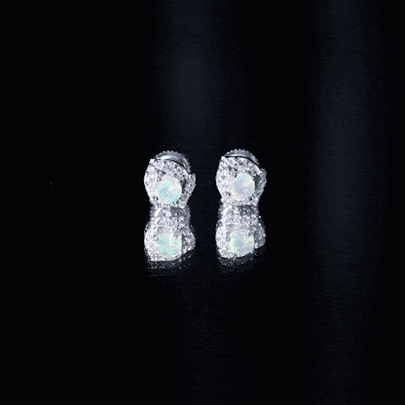 Vintage inspired Ethiopian Opal Stud Earrings with Diamond Accent