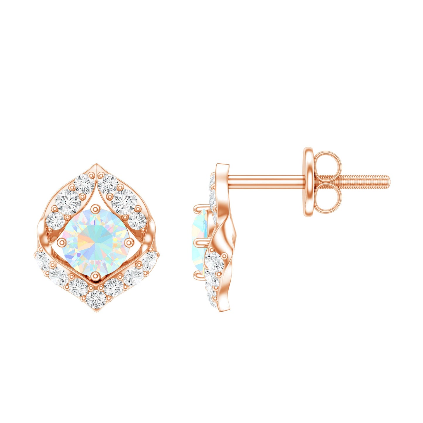 Vintage inspired Ethiopian Opal Stud Earrings with Diamond Accent