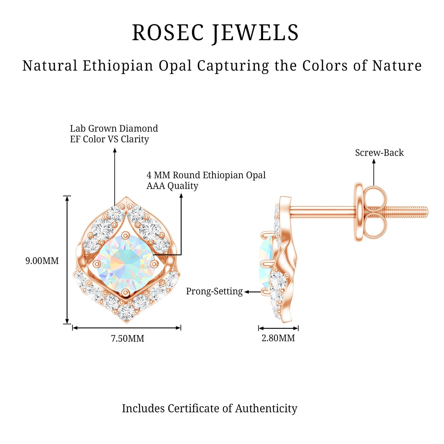 Vintage inspired Ethiopian Opal Stud Earrings with Diamond Accent