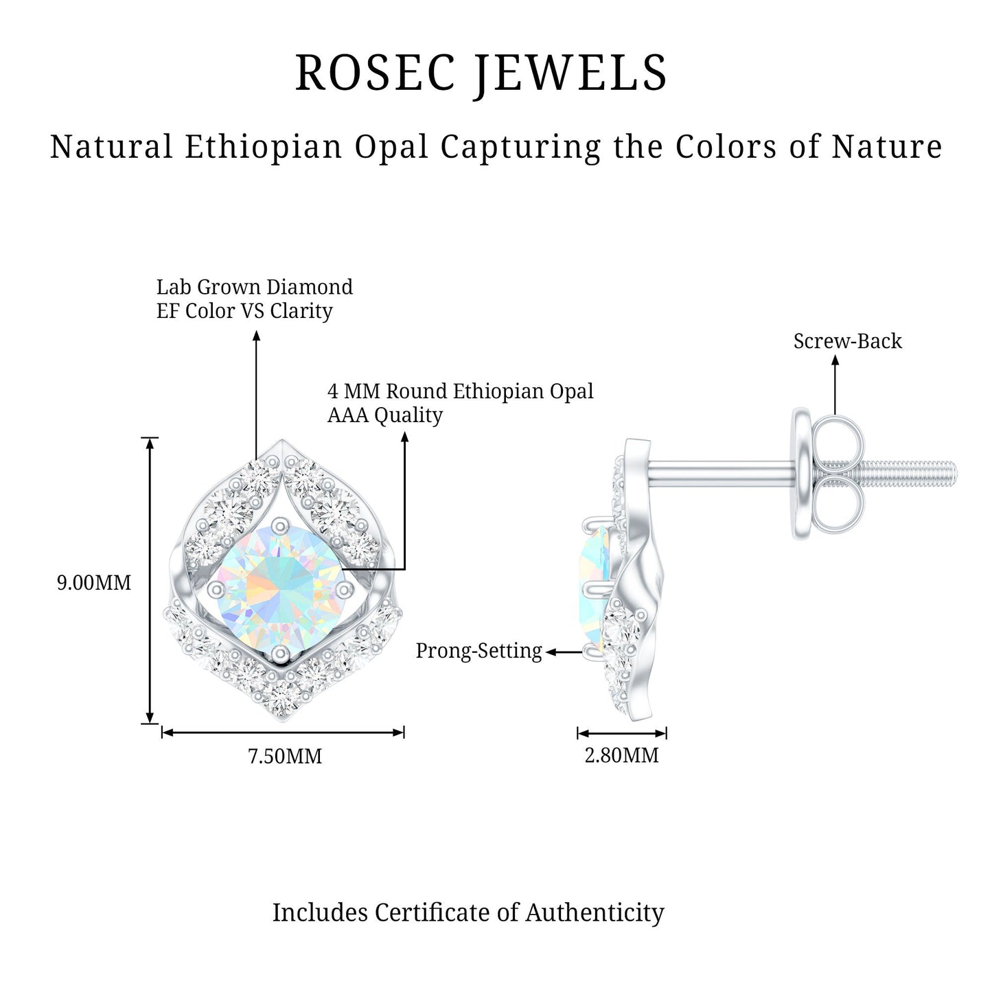 Vintage inspired Ethiopian Opal Stud Earrings with Diamond Accent