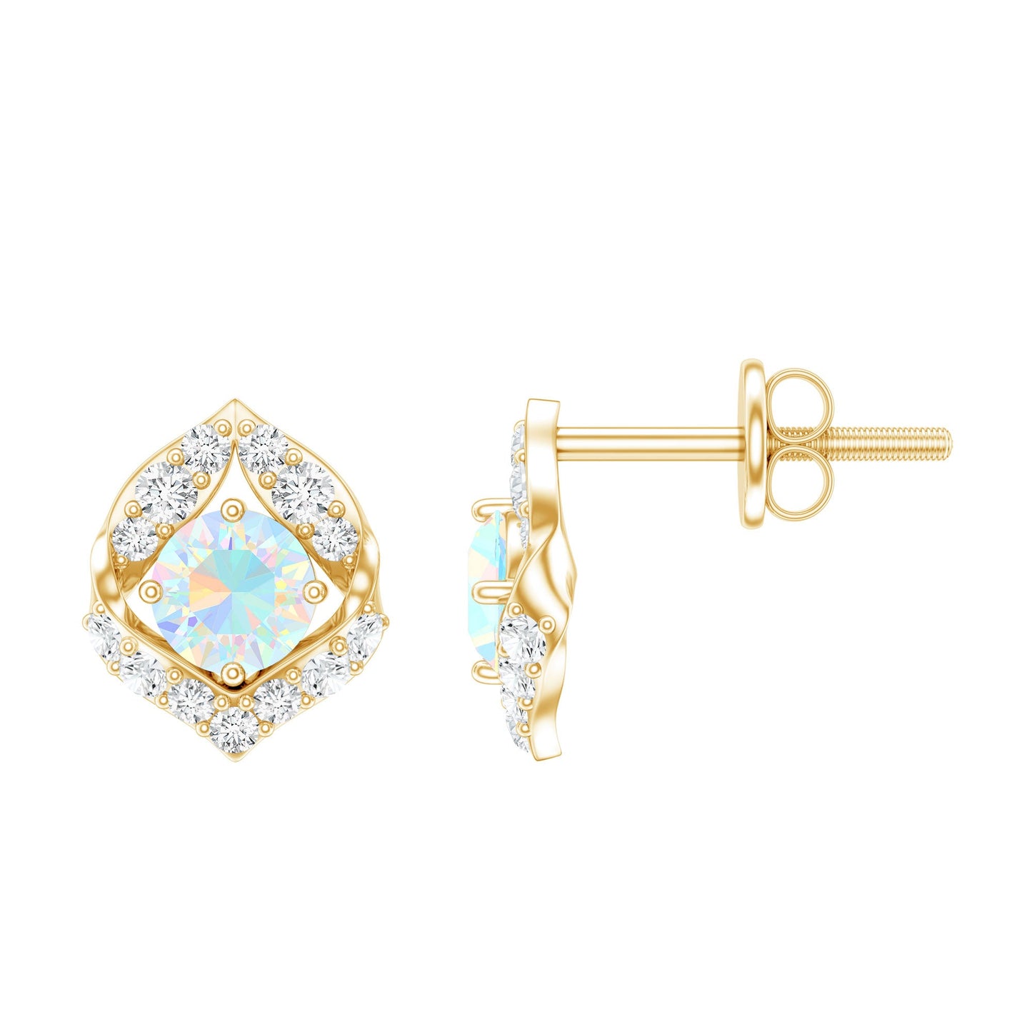 Vintage inspired Ethiopian Opal Stud Earrings with Diamond Accent