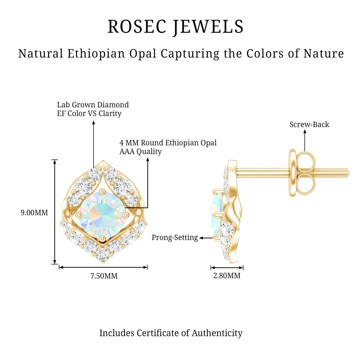 Vintage inspired Ethiopian Opal Stud Earrings with Diamond Accent