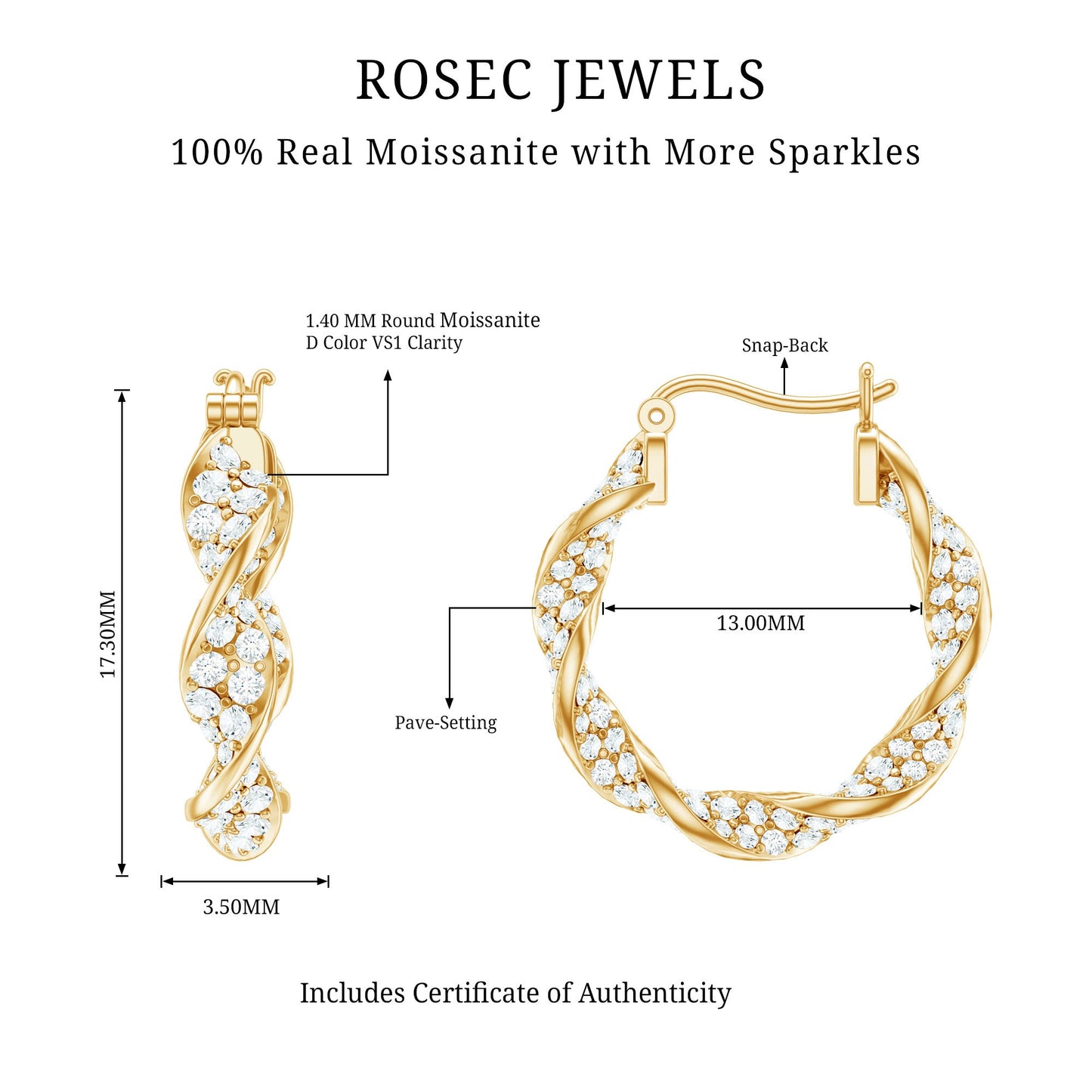 Certified Moissanite Big Hoop Earrings for Her