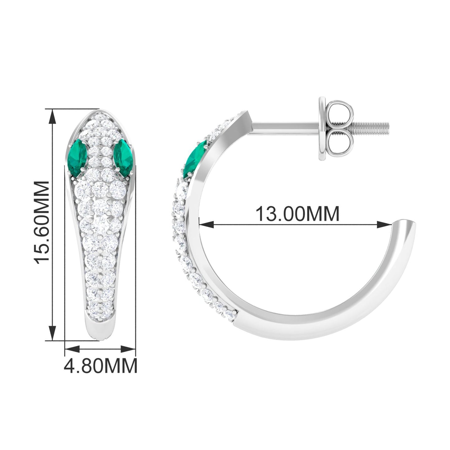 Emerald and Diamond Snake Hinged Hoop Earrings