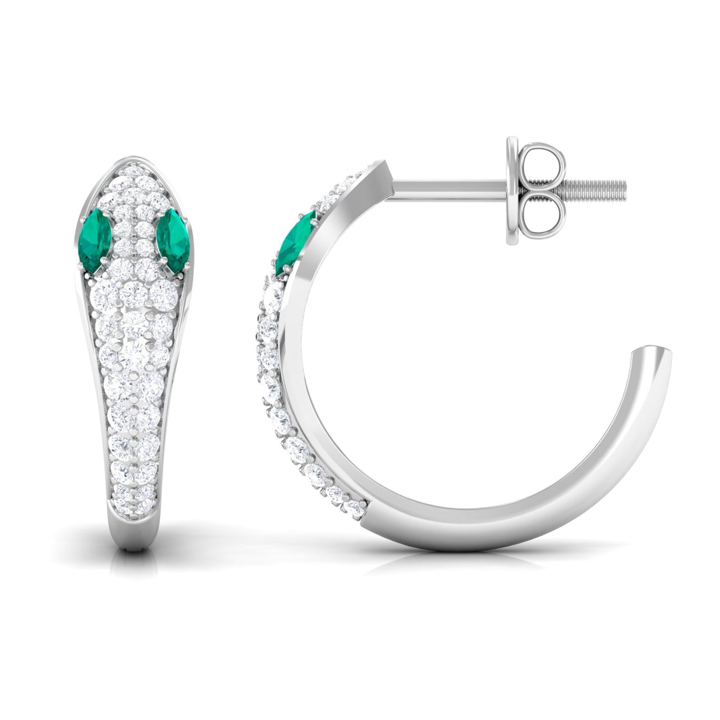 Emerald and Diamond Snake Hinged Hoop Earrings