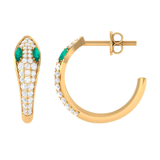 Emerald and Diamond Snake Hinged Hoop Earrings