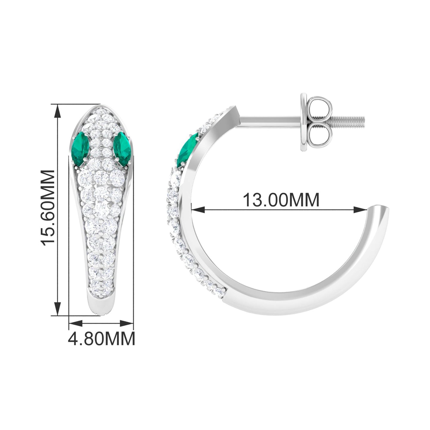 Emerald and Diamond Snake Hinged Hoop Earrings