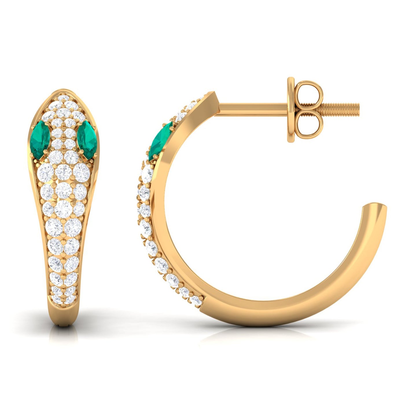 Emerald and Diamond Snake Hinged Hoop Earrings