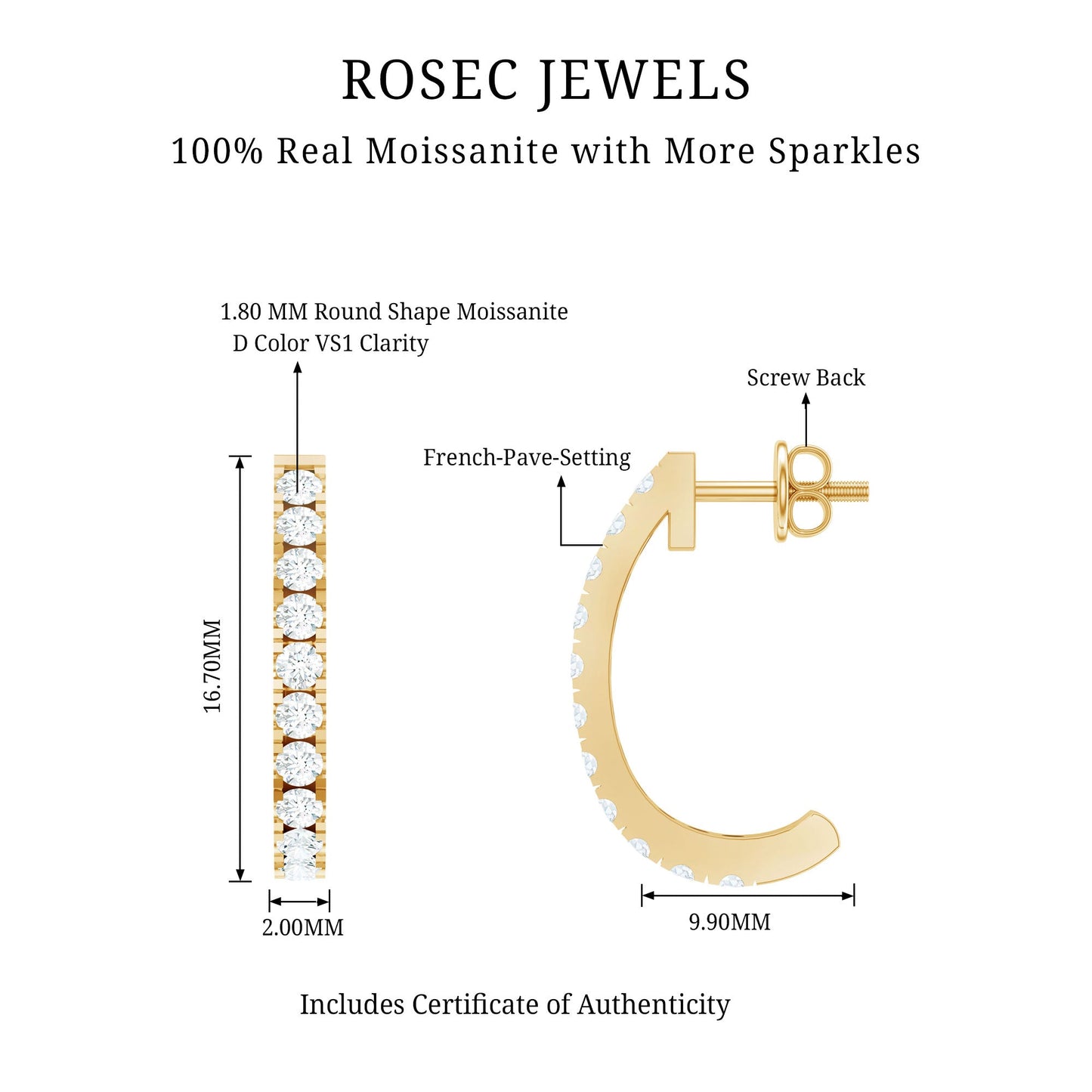 Certified Moissanite Hoop Earrings For Women
