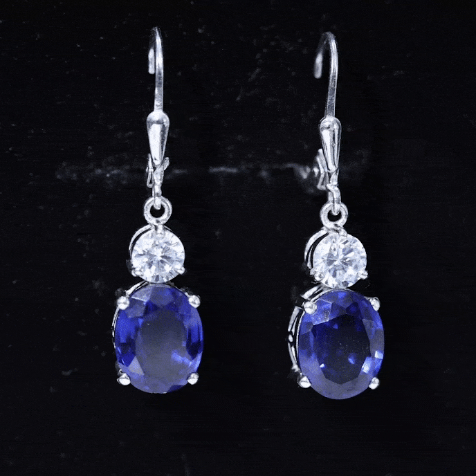 Certified Lab Grown Blue Sapphire and Moissanite Drop Dangle Earrings