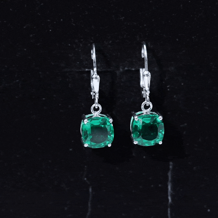 Cushion Cut Lab Created Emerald Dangle Hoop Earrings