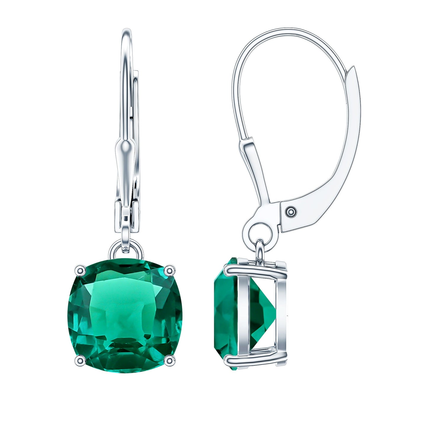 Cushion Cut Lab Created Emerald Dangle Hoop Earrings
