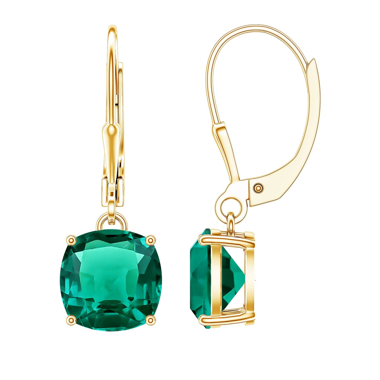 Cushion Cut Lab Created Emerald Dangle Hoop Earrings