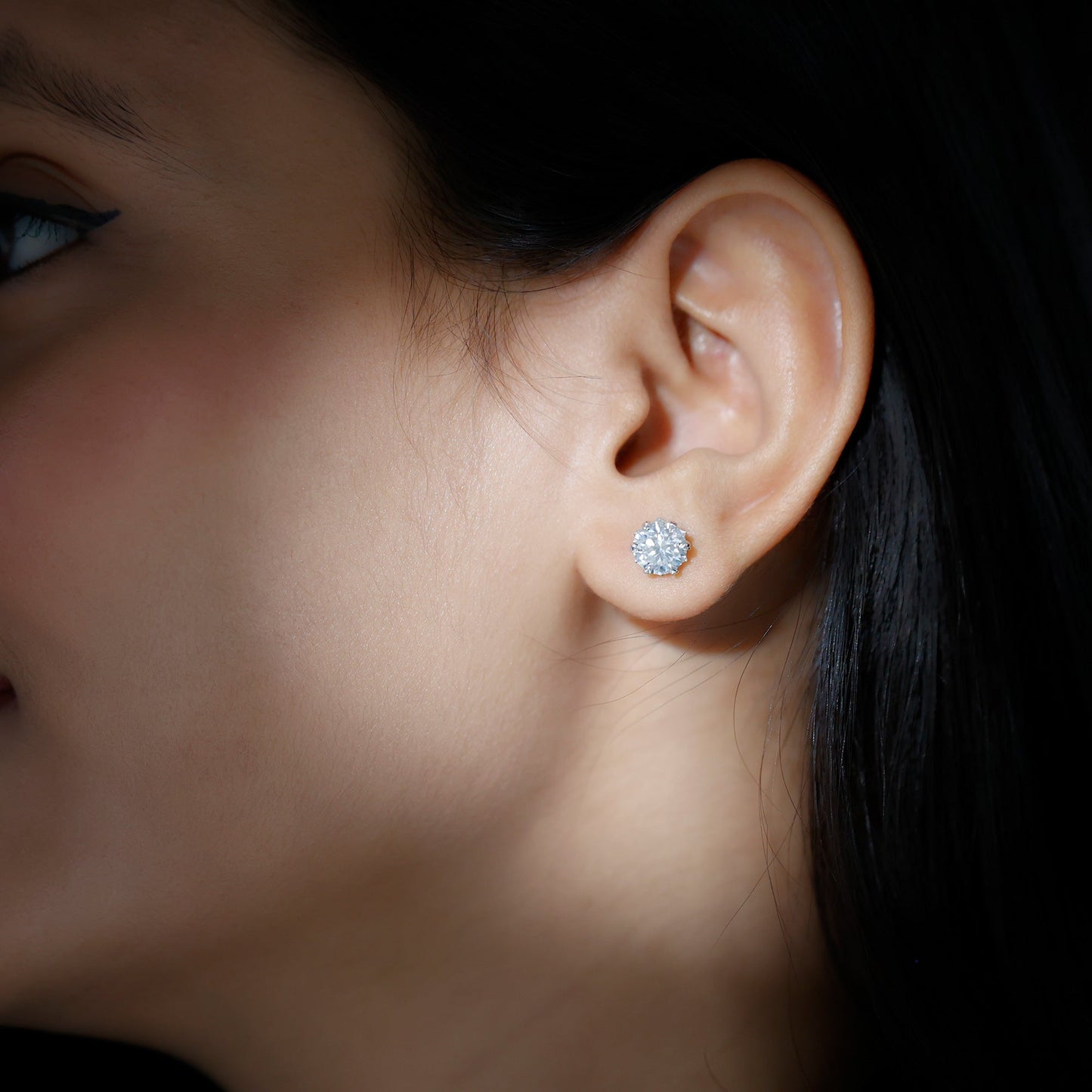 Brilliant Cut Moissanite Solitaire Stud Earrings in Decorative Setting