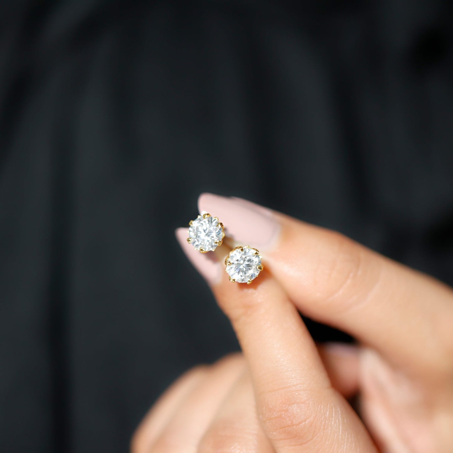 Brilliant Cut Moissanite Solitaire Stud Earrings in Decorative Setting