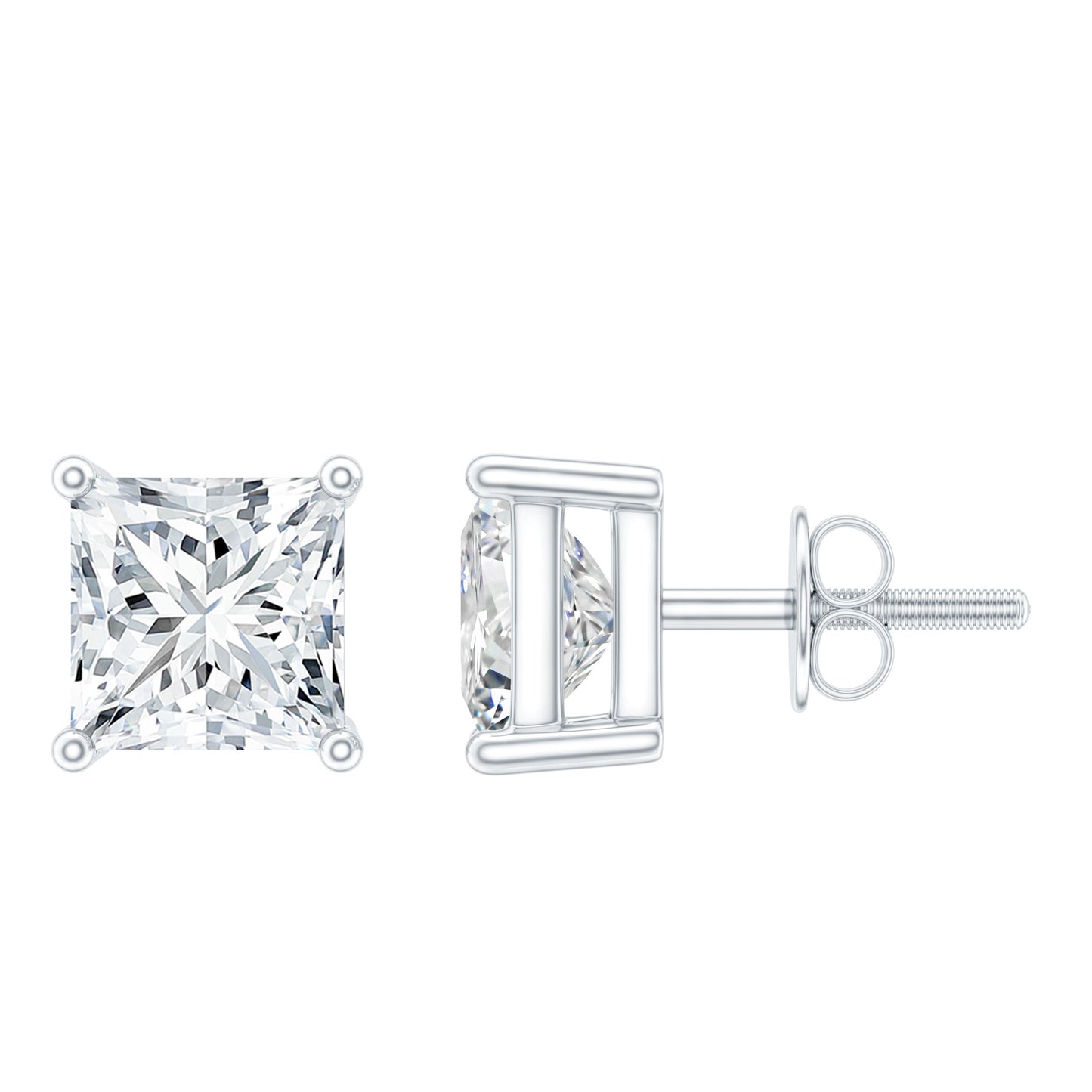 2.5 Carat Solitaire Princess Cut Moissanite Stud Earrings