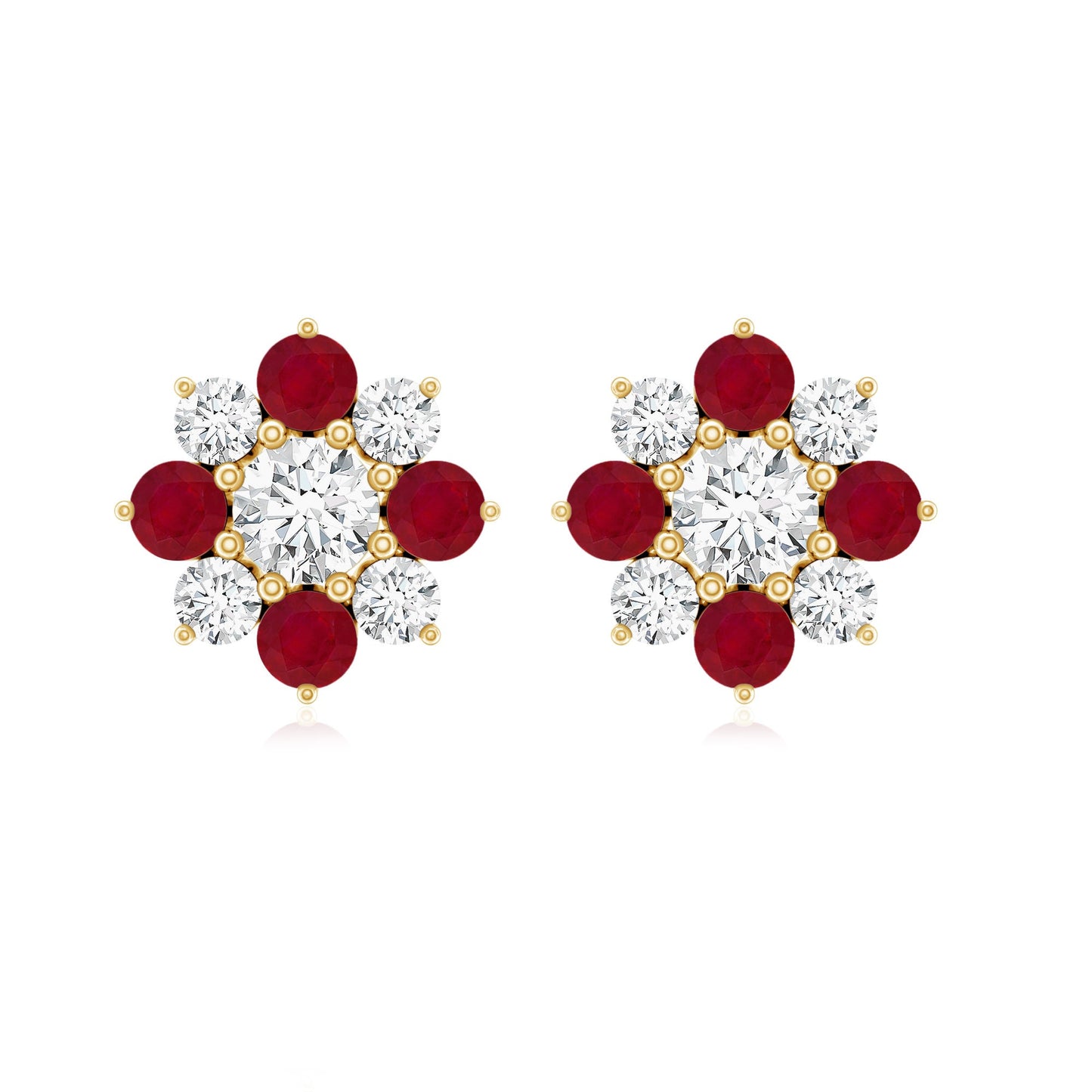 Real Diamond and Ruby Floral Stud Earrings