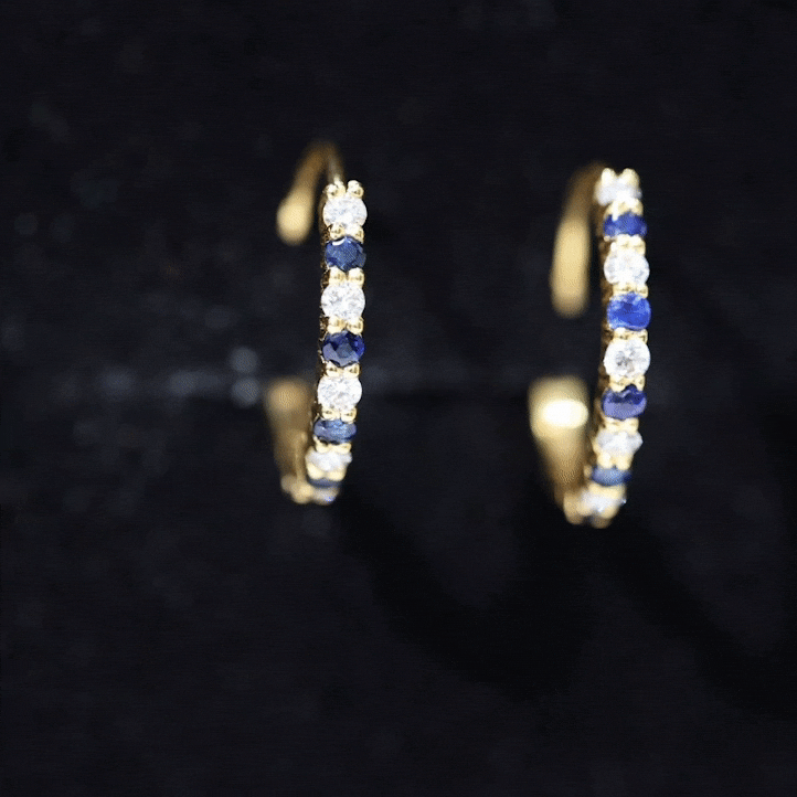 Round Blue Sapphire and Diamond Hinged Hoop Earrings with Certificate