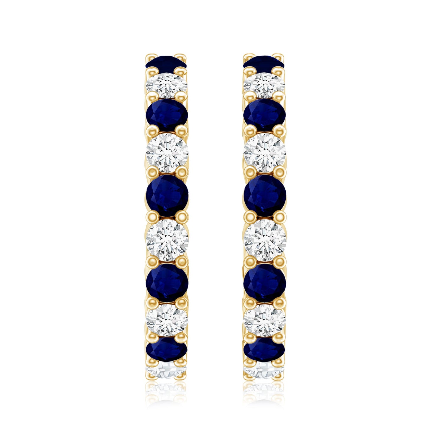 Round Blue Sapphire and Diamond Hinged Hoop Earrings with Certificate