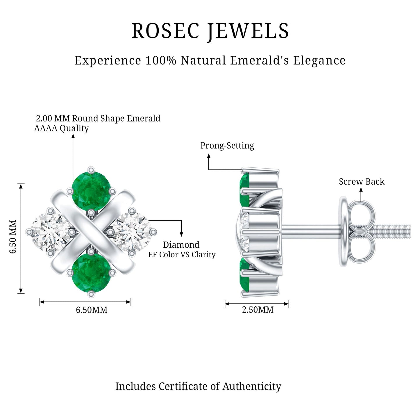 Certified Emerald and Lab Diamond Cluster Stud Earrings