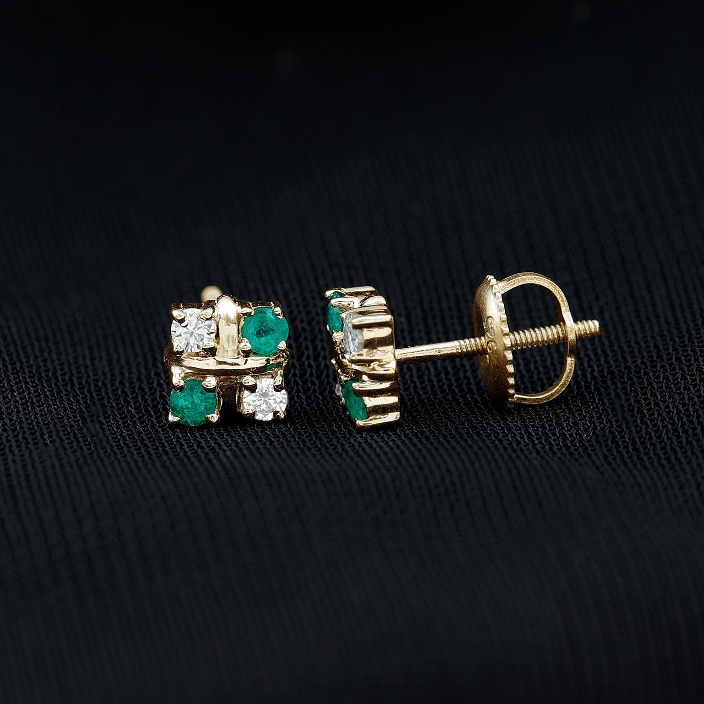 Certified Emerald and Lab Diamond Cluster Stud Earrings