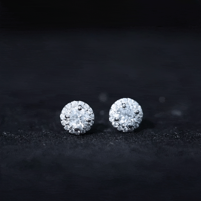 Certified Round Moissanite Halo Stud Earrings