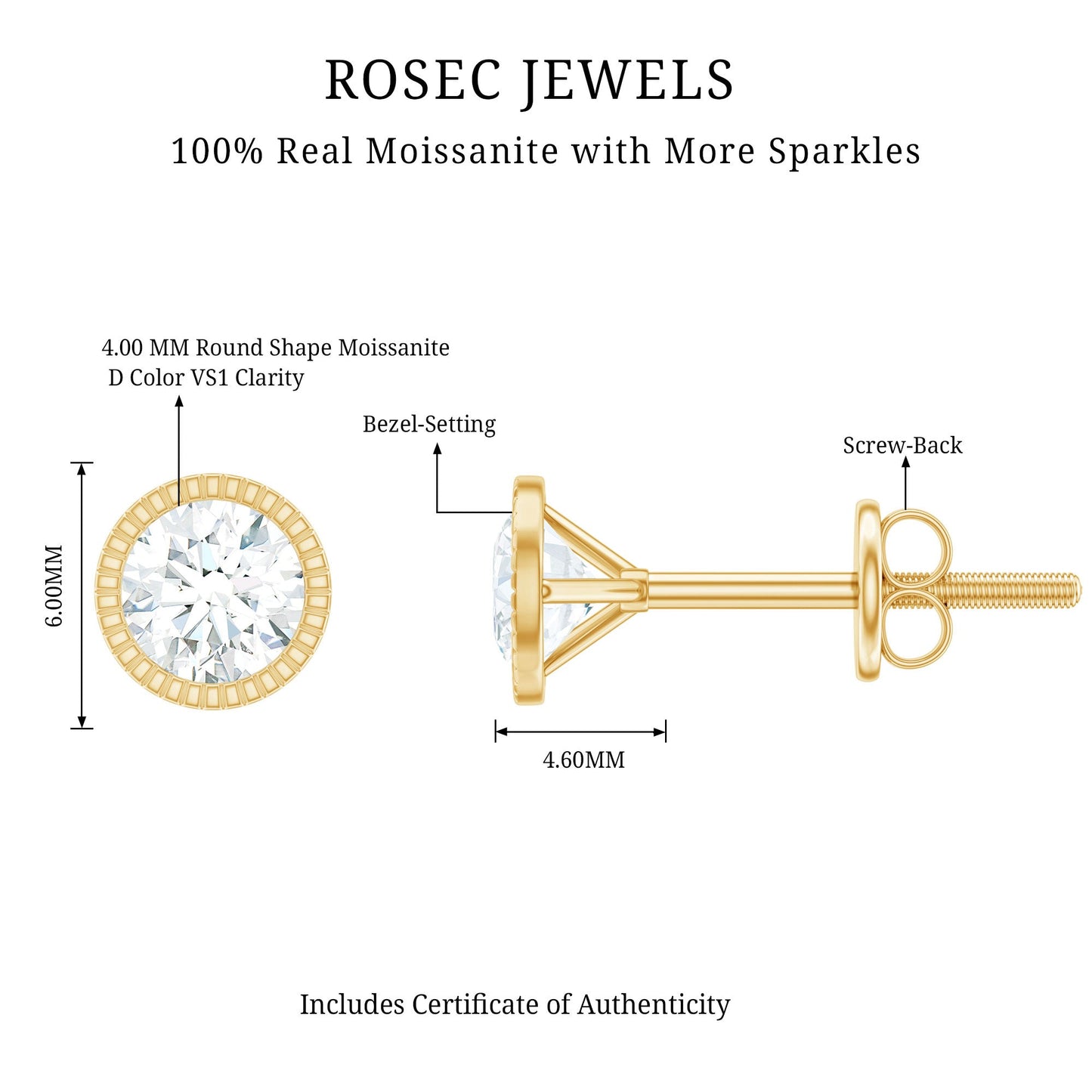 Minimalist Moissanite Stud Earrings in Martini Setting
