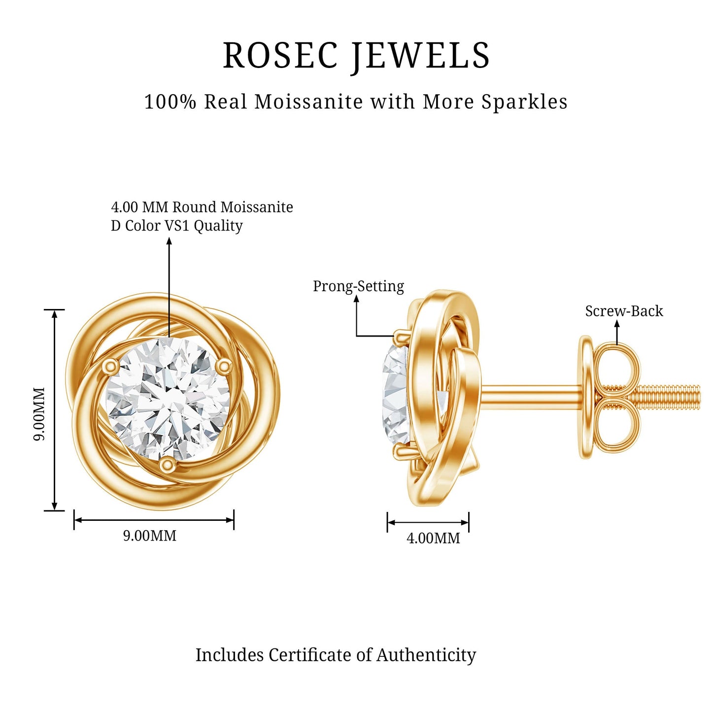 Certified Moissanite Swirl Stud Earrings