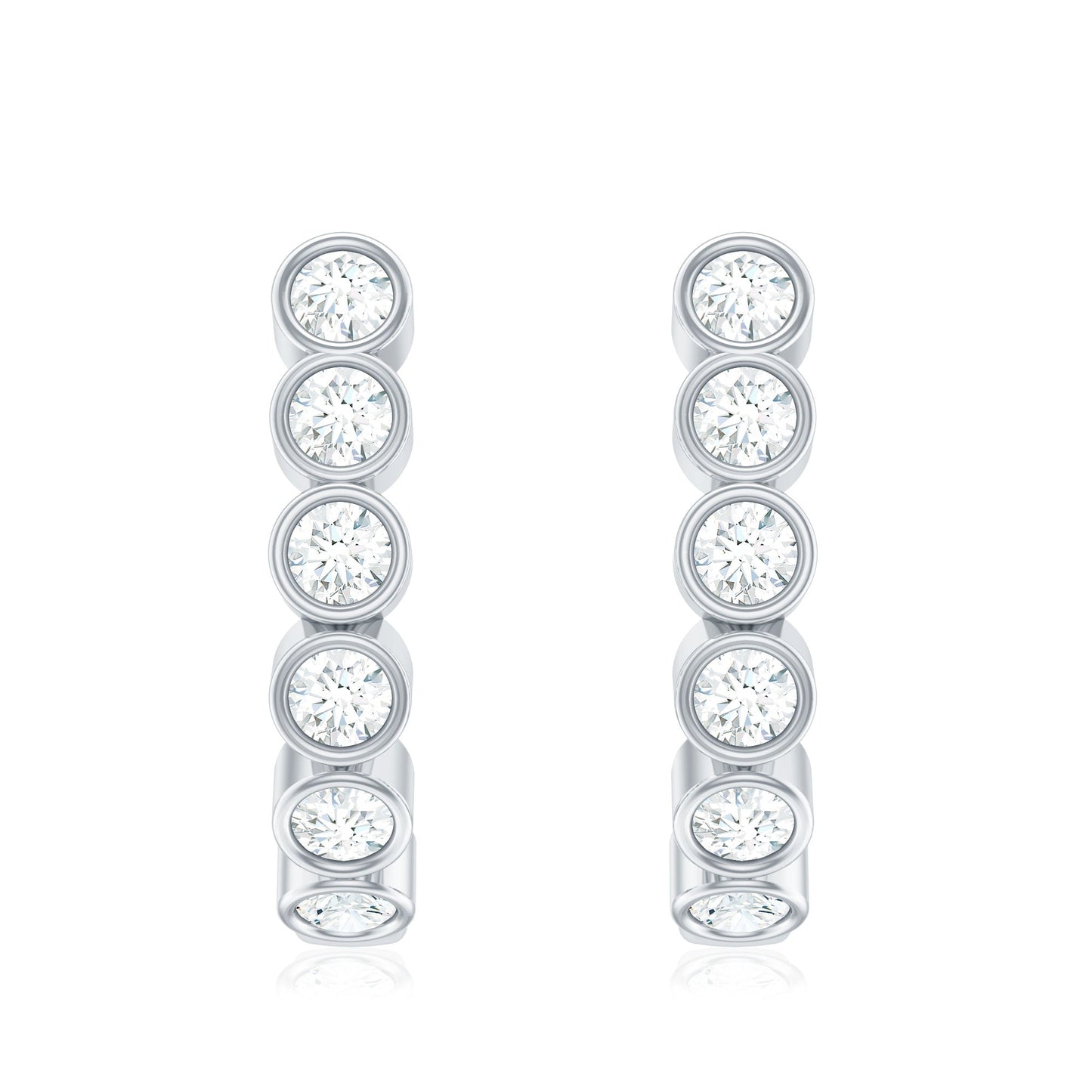 Bezel Set Round Diamond J Hoop Earrings