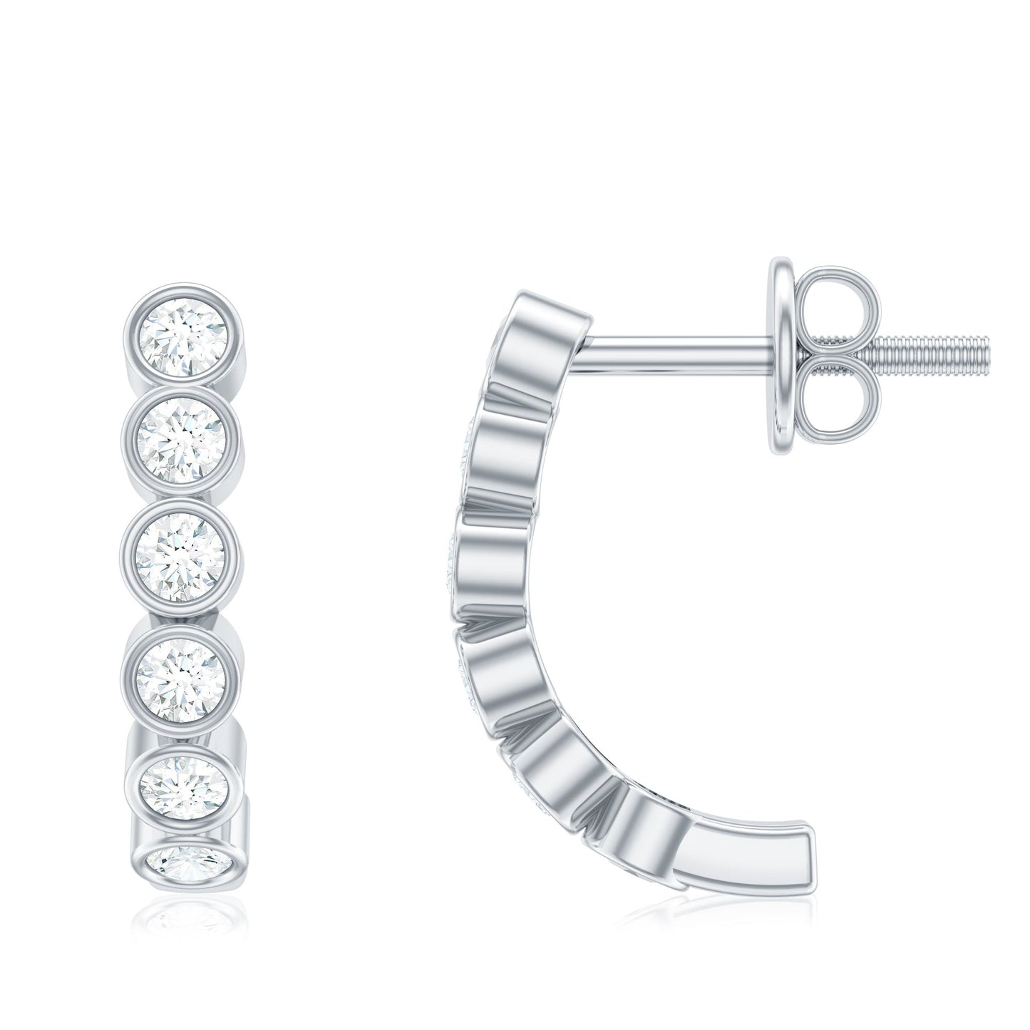 Bezel Set Round Diamond J Hoop Earrings