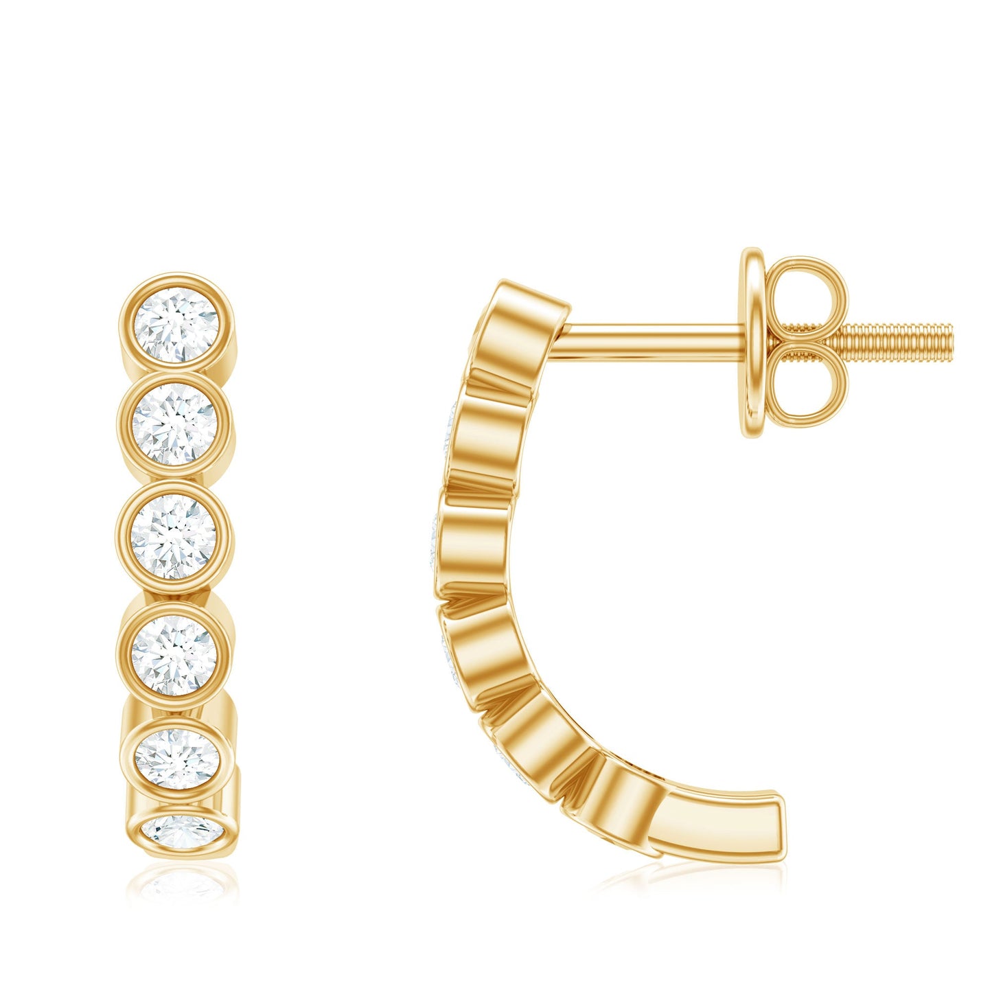 Bezel Set Round Diamond J Hoop Earrings